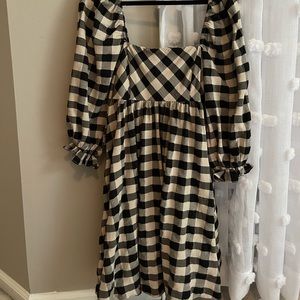 *Brand New* Storia Gingham Babydoll Dress Plaid Mini Black & White Square Neck